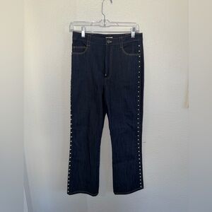 Cinq à Sept Dark Blue Straight Leg Jeans with Studded Accents